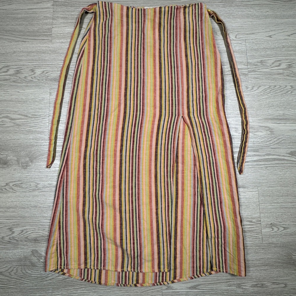 Urban Outfitters Women Skirt Multicolor Striped Linen Blend Tie Waist Small Boho